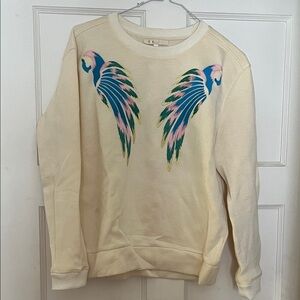 Cream Sweater with Colorful Wing Design by Maje